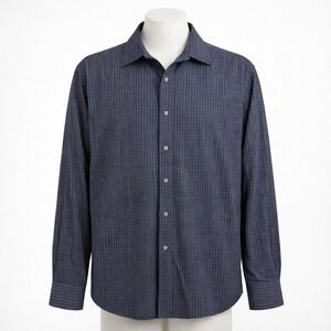 George Mens Check Button Shirt Size L 42 44 Blue Purple Long Sleeve Casual Prep